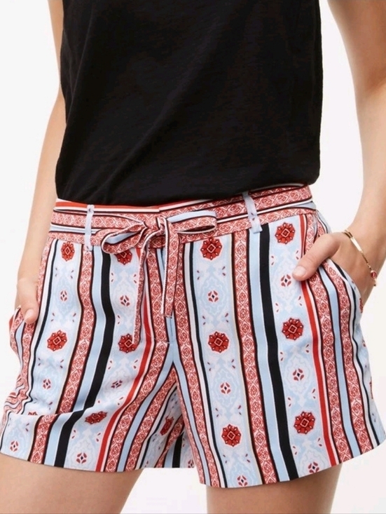 LOFT Pants - Ann Taylor LOFT Costa 4" Tie Waist Fluid Shorts Size 10 High-Rise Blue Red
